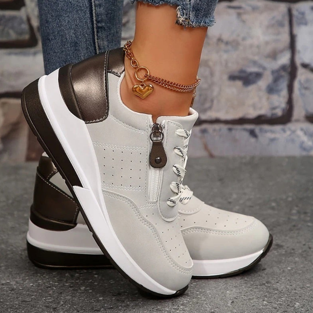 Damen Sneaker Schnürung Reißverschluss Bequem