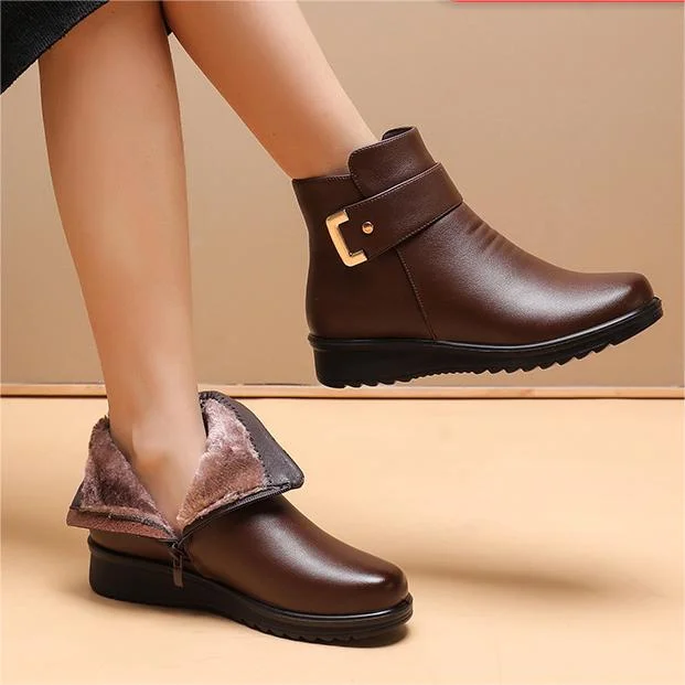 Damen Leder Stiefeletten Orthopädisch Fleece Keilboots