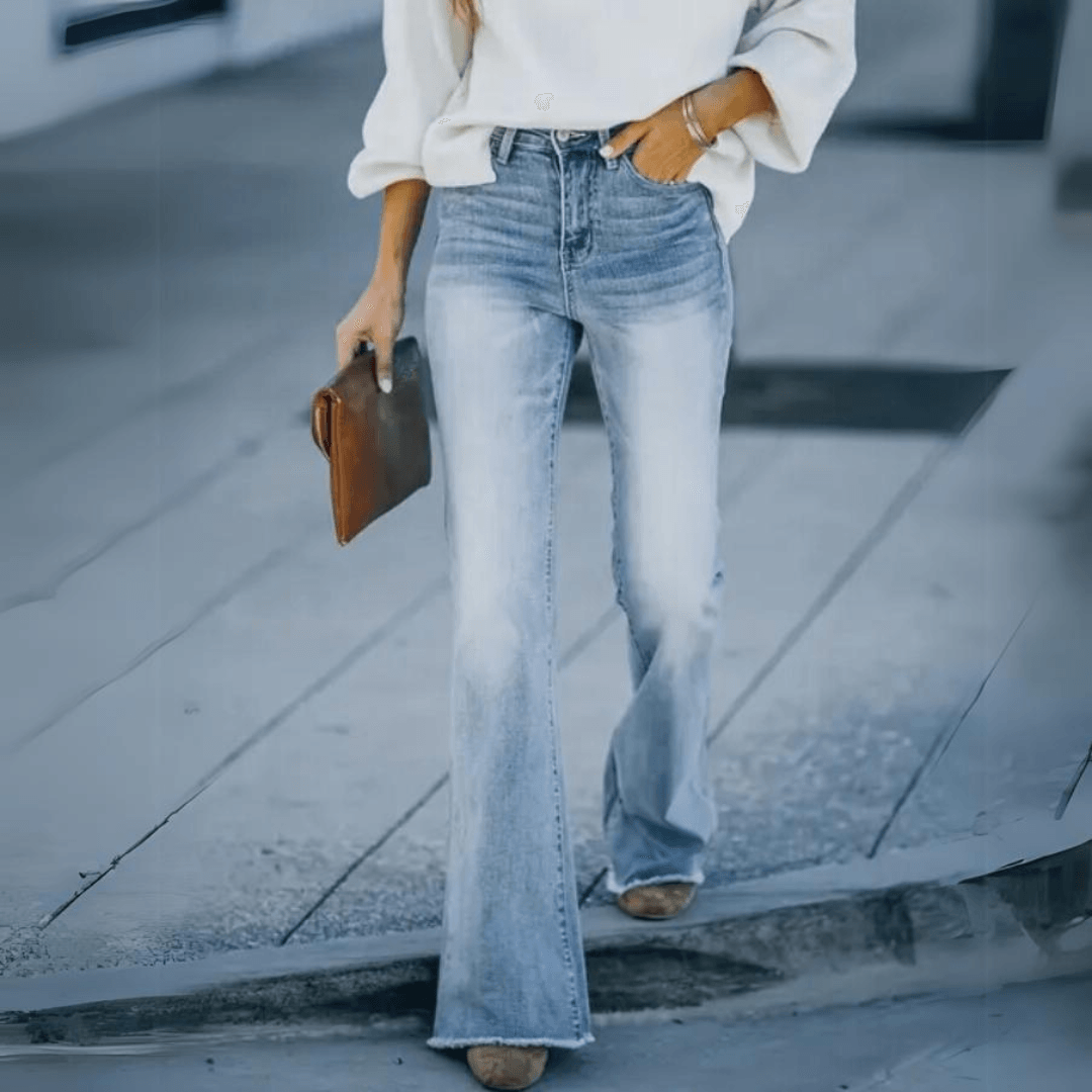 Damen Highwaist Jeans Gerader Schnitt Blau