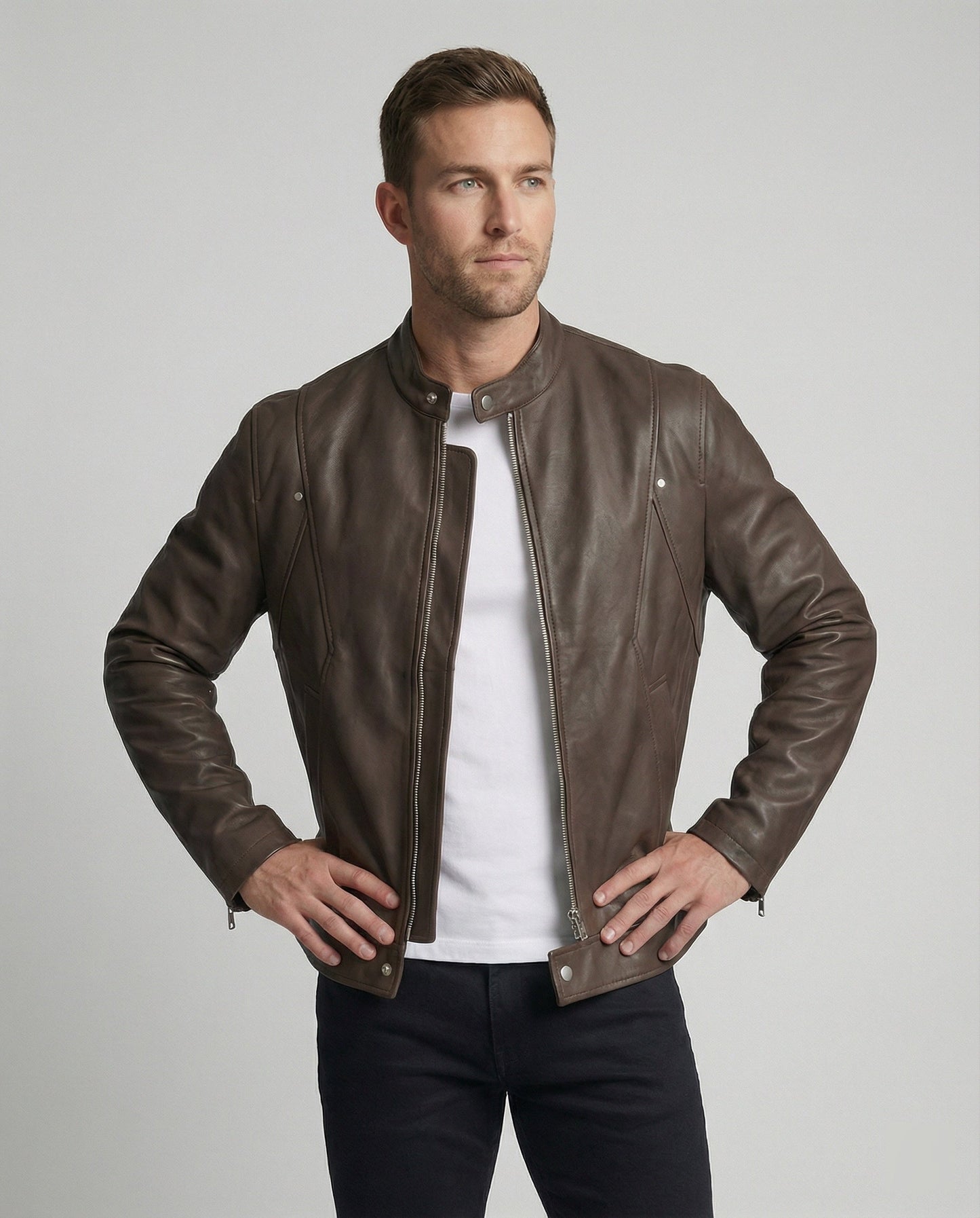 Herren Lederjacke Bomber Stehkragen