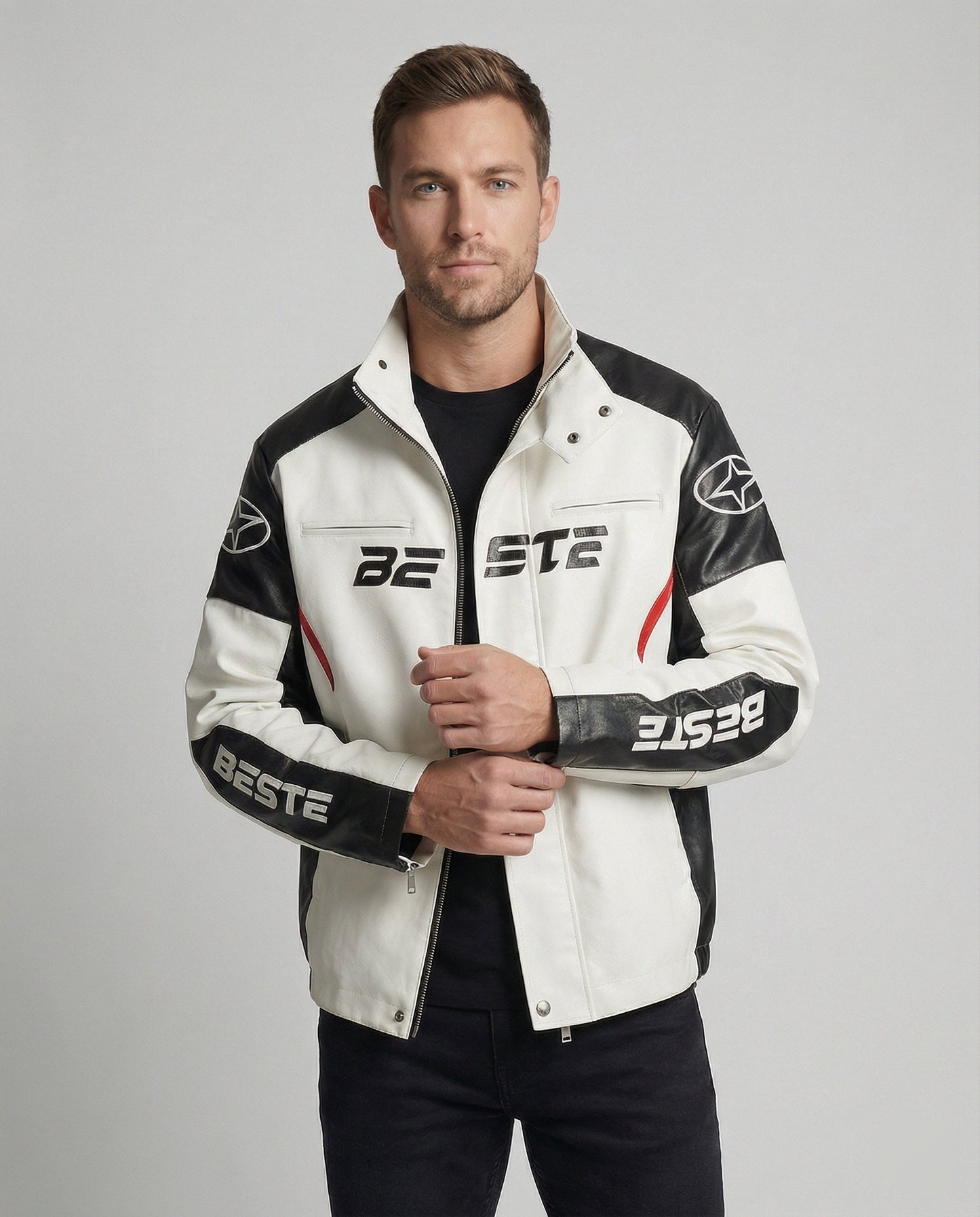 Herren Lederjacke Racing Style Kunstleder