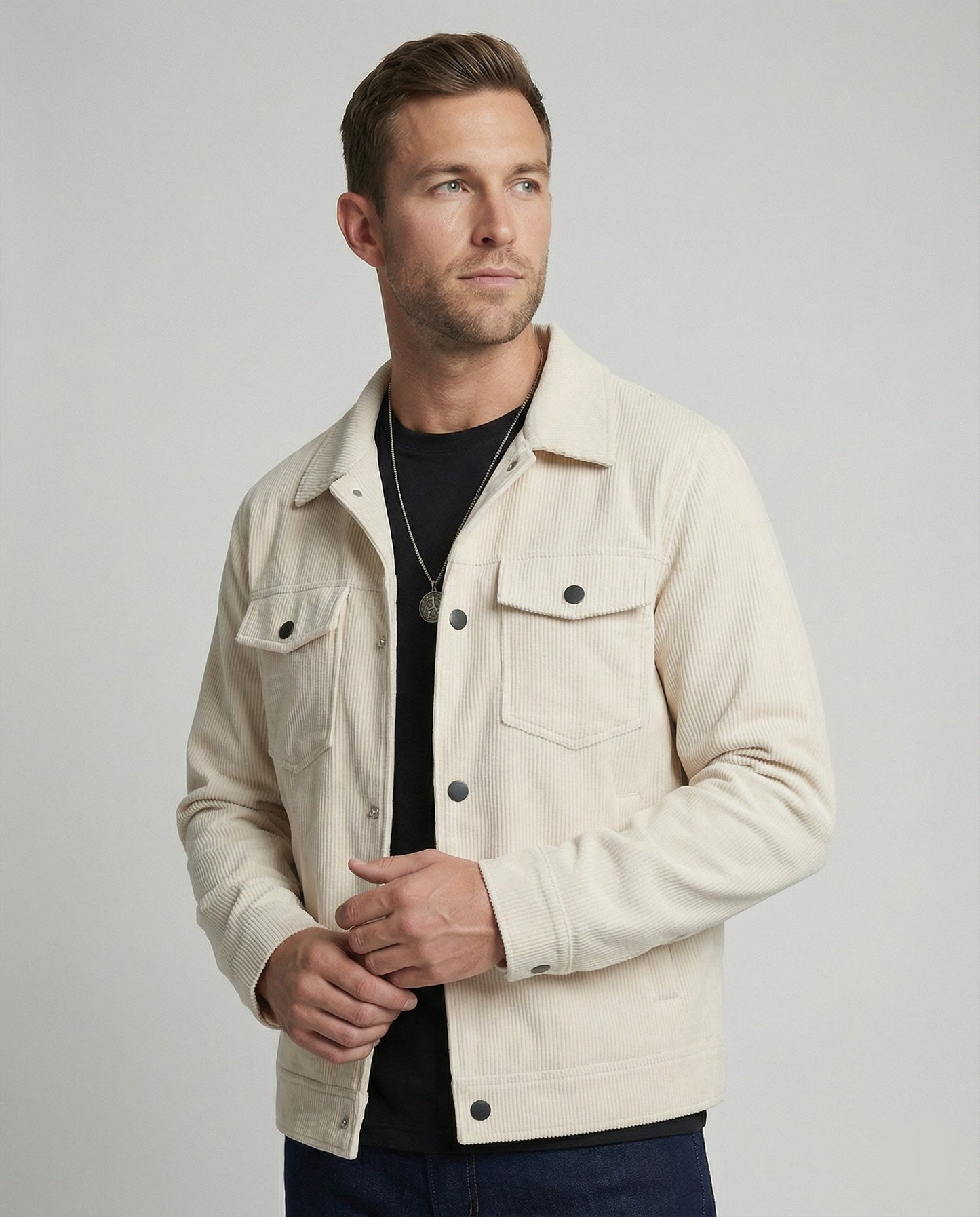 Herren Überhemdjacke Mit Druckknöpfen Baumwolle Blau