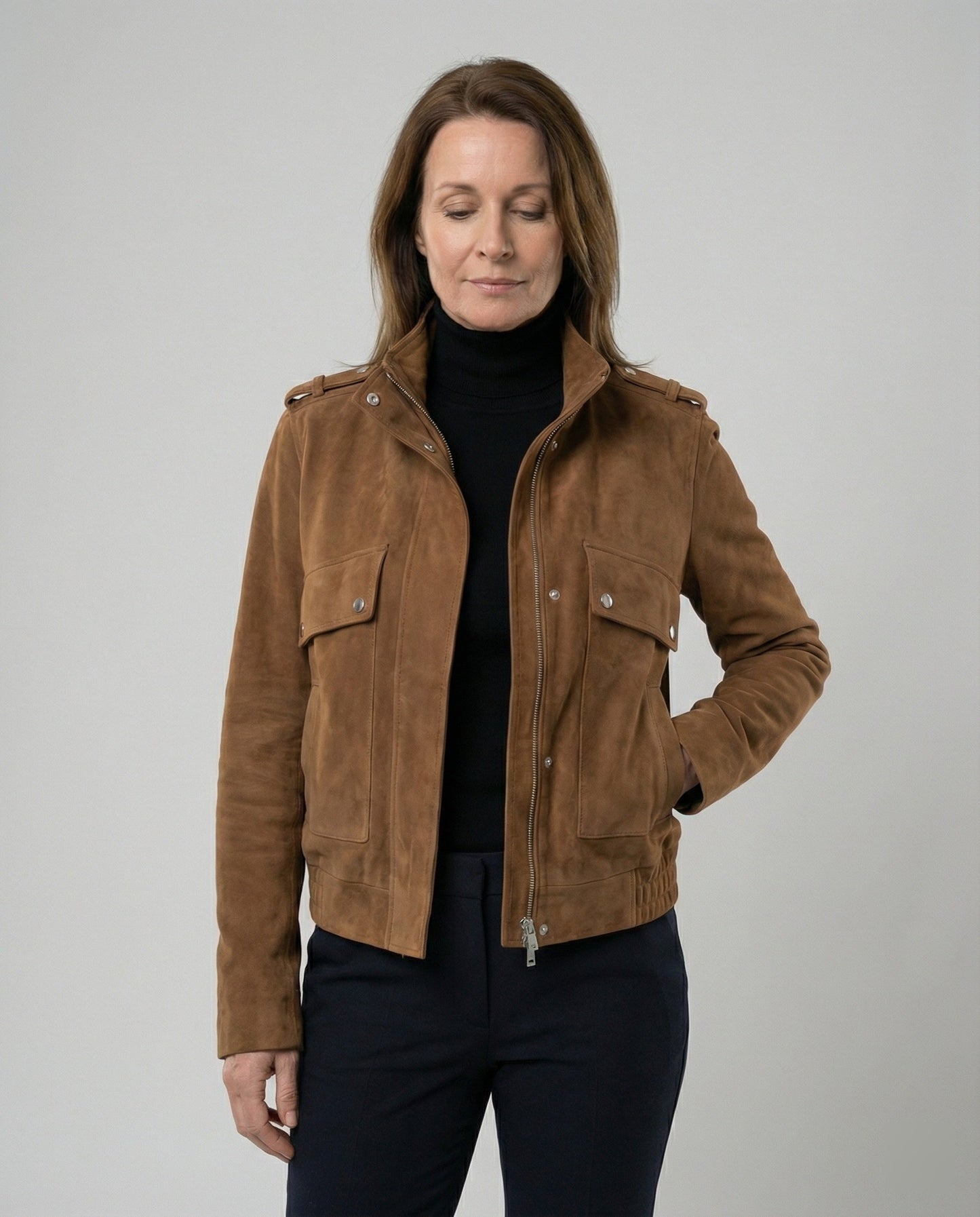 Damen Wildleder Bomberjacke Freizeit