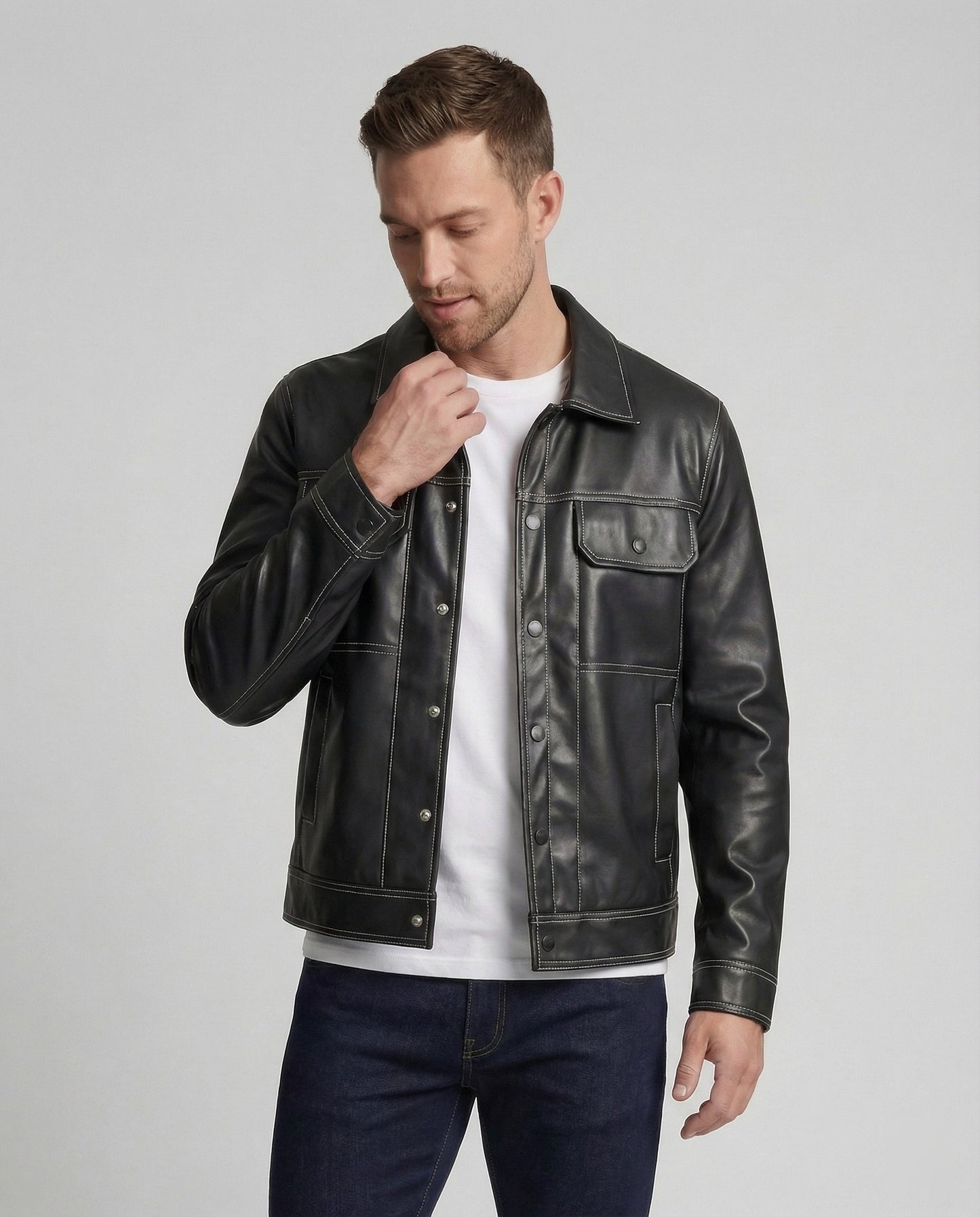 Herren Overshirt Lederjacke Braun