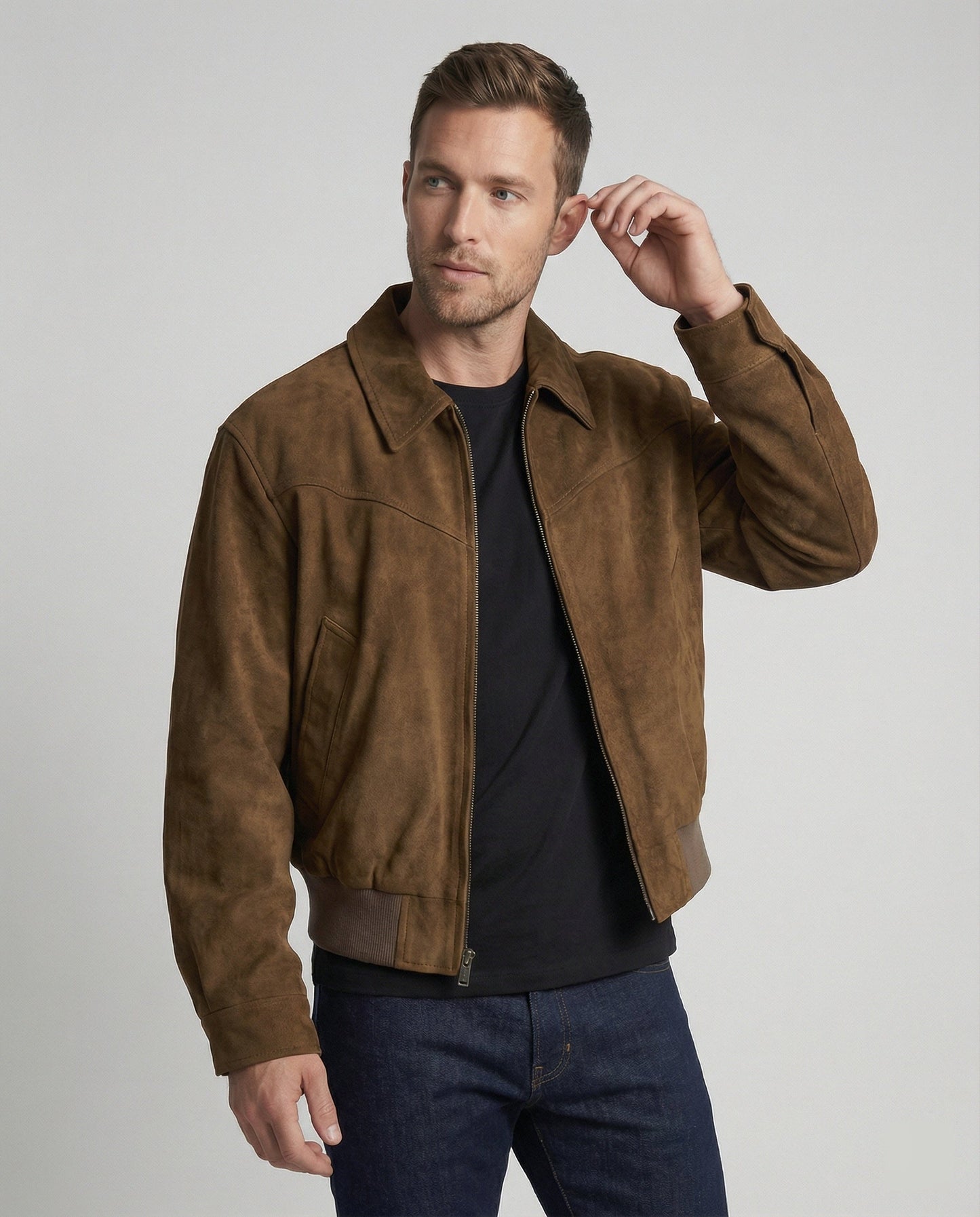Herren Bomberjacke Veloursleder