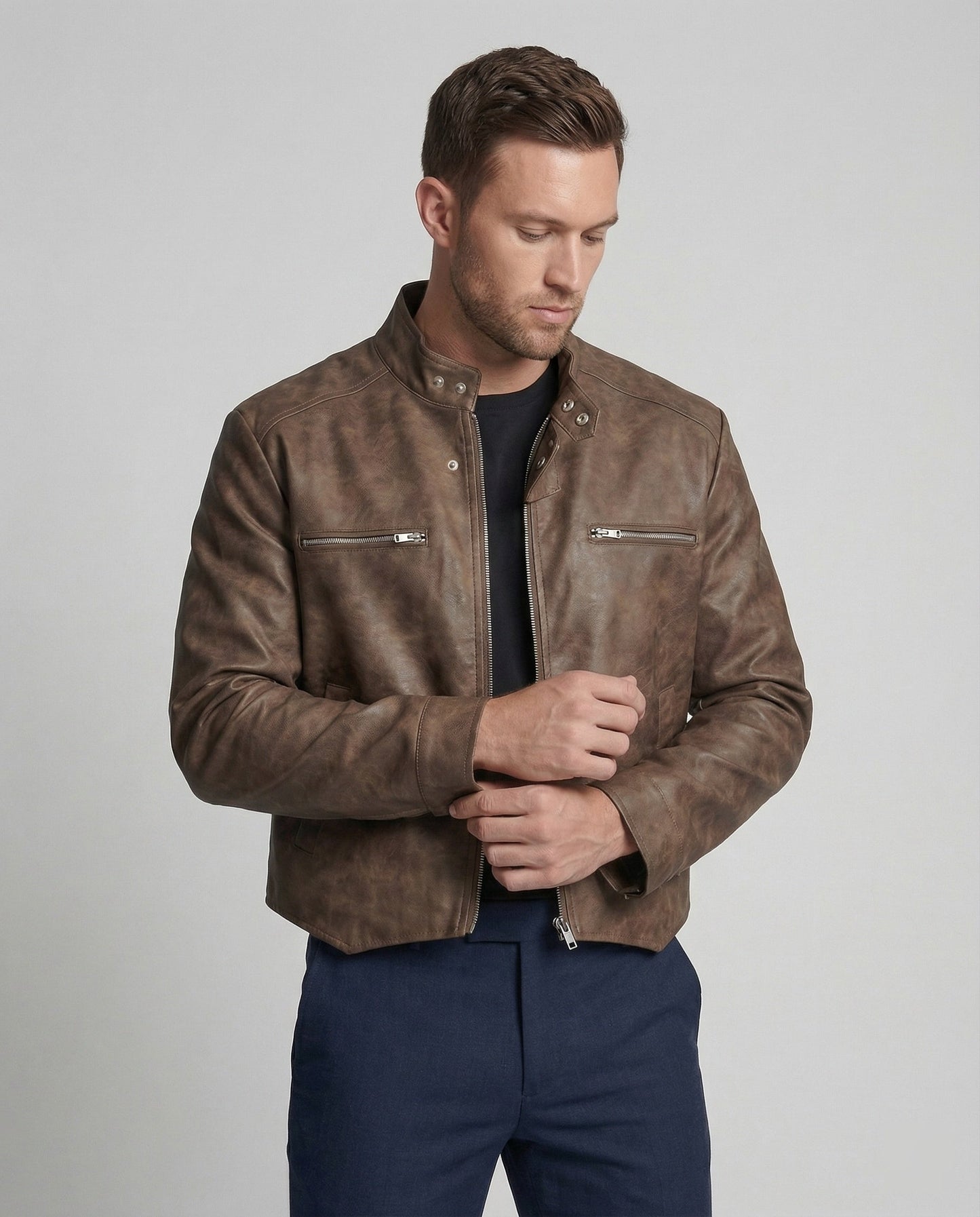 Herren Lederjacke Kurz Lederoptik