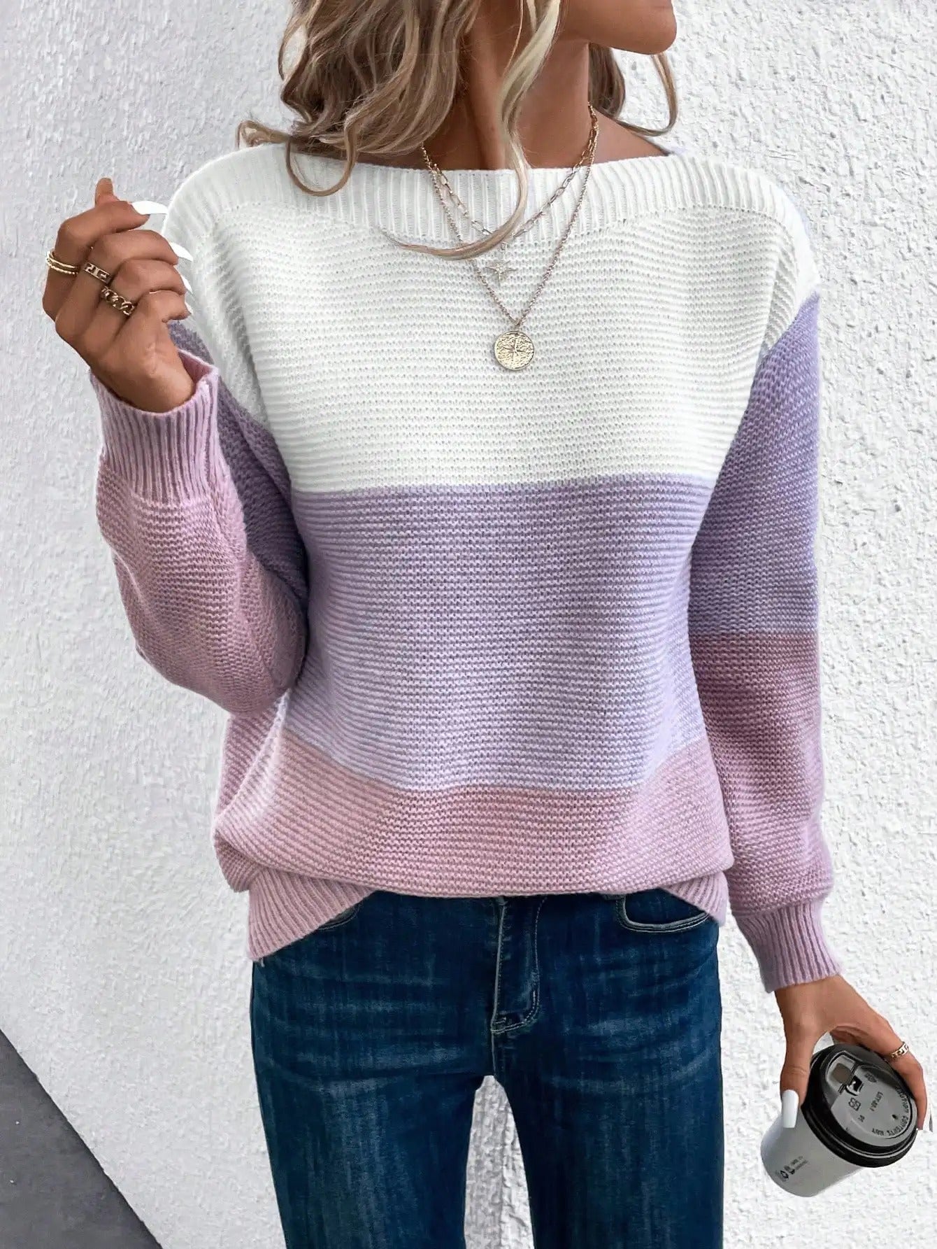 Eveloria Damen Pullover Patchwork 3-Farben
