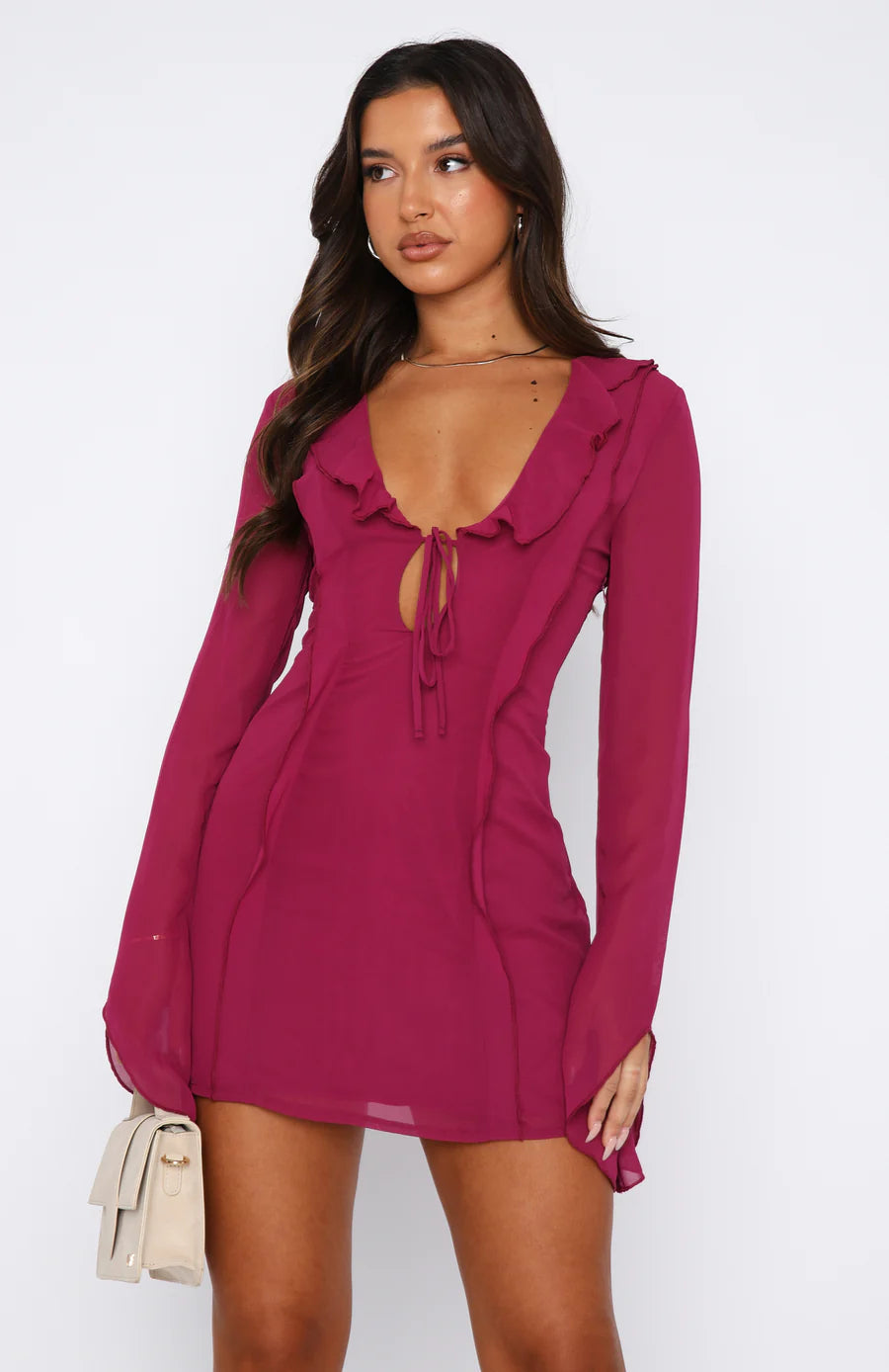 Damen Langärmliges Minikleid mit Rüschen
