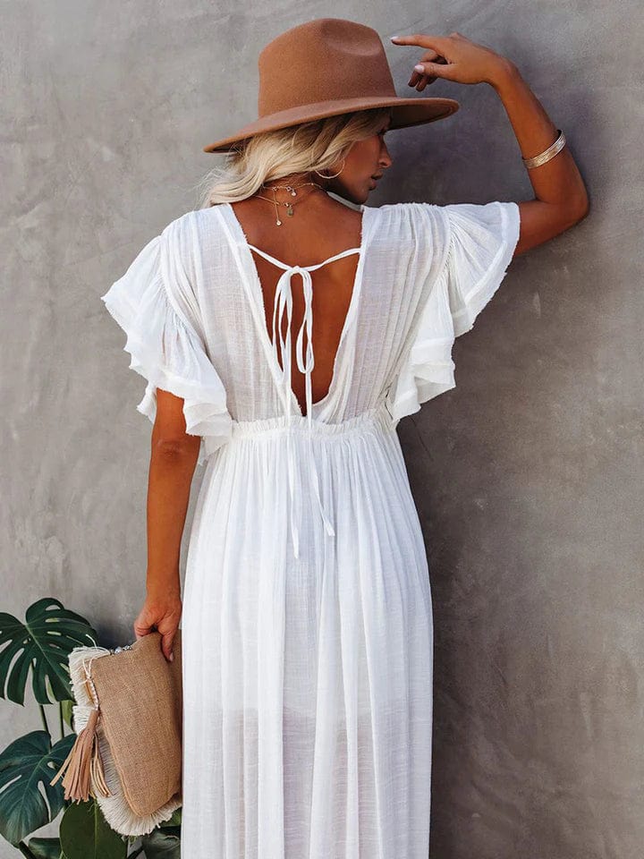 Eveloria Damen Strandkleid Weiß Lang
