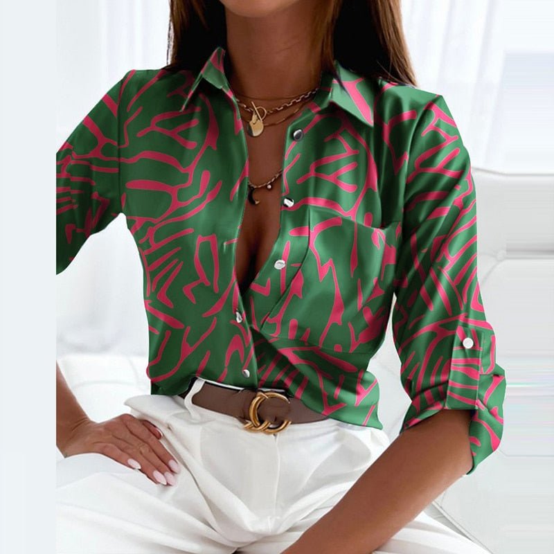 Damenbluse Elegantes Muster Umlegekragen Weiß