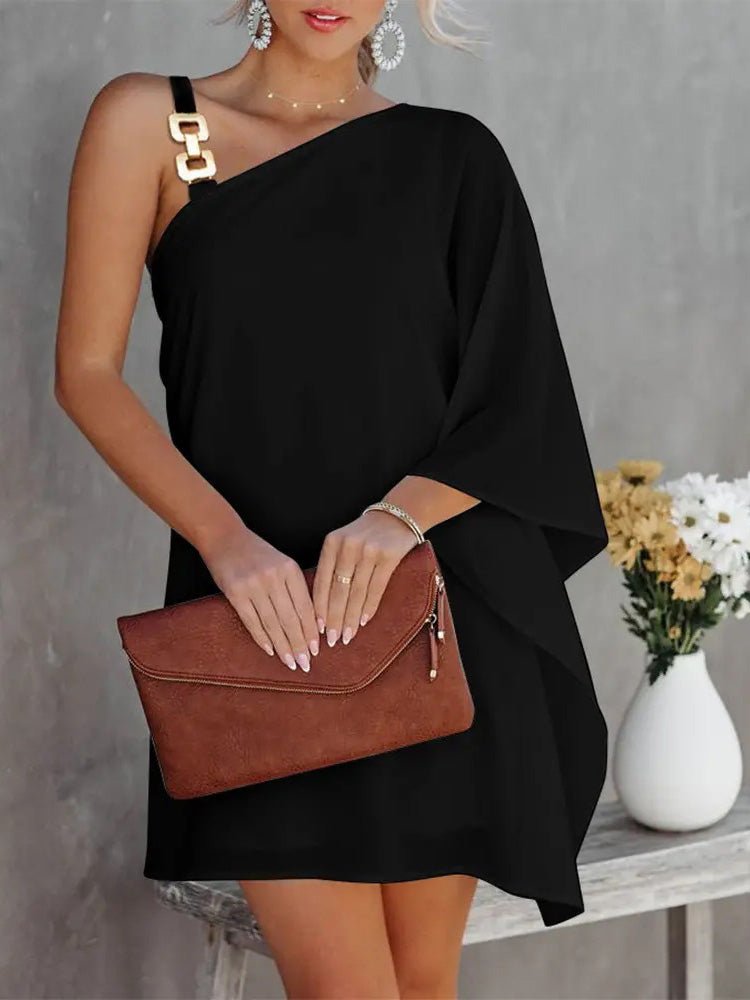 Damen Off-Shoulder Kleid mit Puppenärmel und Metallträger