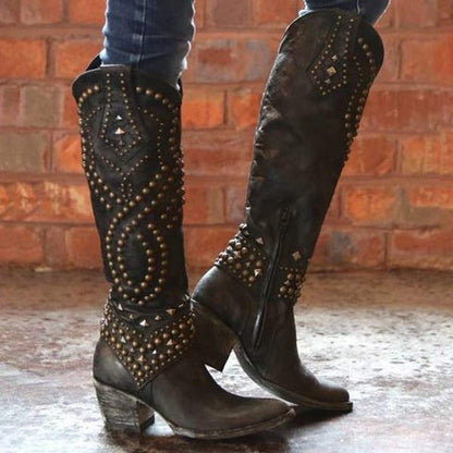 Eveloria Damen Cowboystiefel Absatz Leder