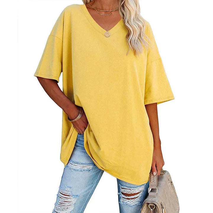 Eveloria Damen V-Ausschnitt T-Shirt Leicht Lockeres Baumwolle Weiß