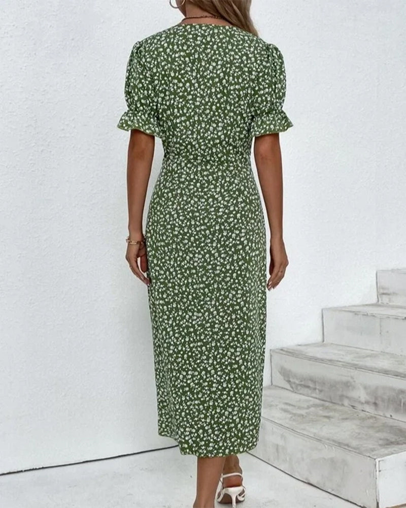 Damenkleid Mit Knöpfen Blumenmuster