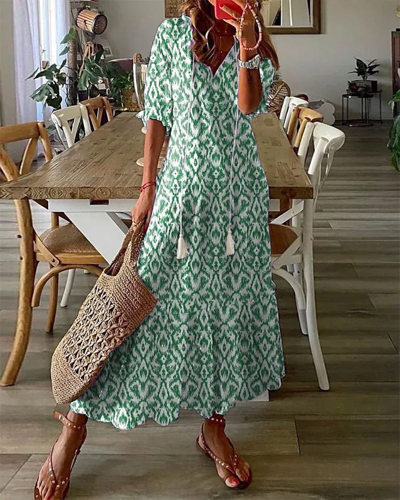 Damen Maxi-Sommerkleid V-Ausschnitt 3/4-Ärmel