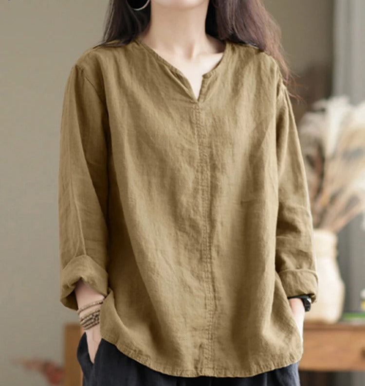 Damen Bluse V-Ausschnitt Baumwolle - Eveloria
