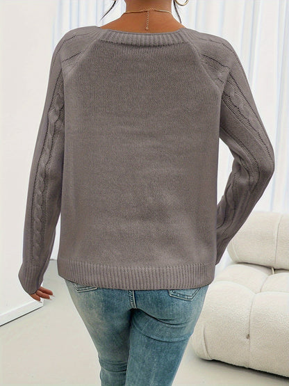 Eveloria Damen Pullover Rundhalsausschnitt Casual