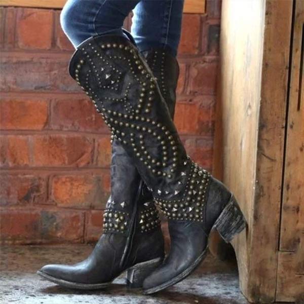 Eveloria Damen Cowboystiefel Absatz Leder