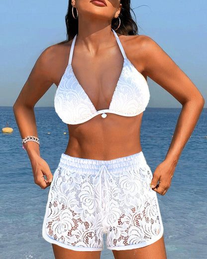 Eveloria Damen Bikini Weiß Spitze