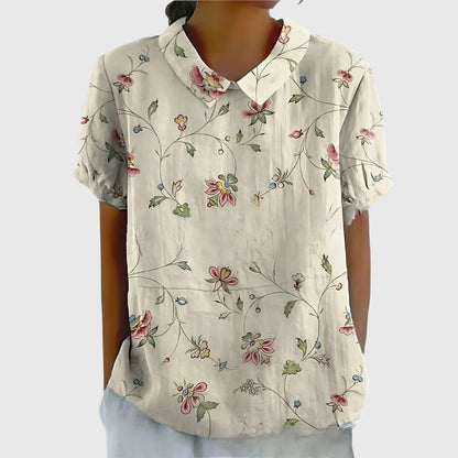 Damen Bluse Kurzarm Blumenmuster