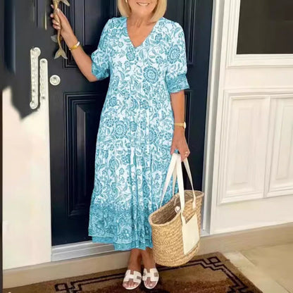 Eveloria Damen Kleid V-Ausschnitt Print Übergröße