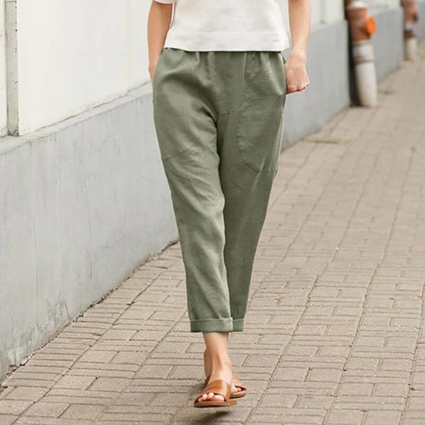 Damen Leinenhose Baumwolle Weite Bequem