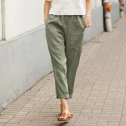 Damen Leinenhose Baumwolle Weite Bequem