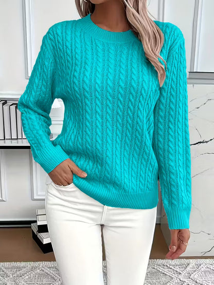 Damen Strickpullover Zopfmuster Winterweiß