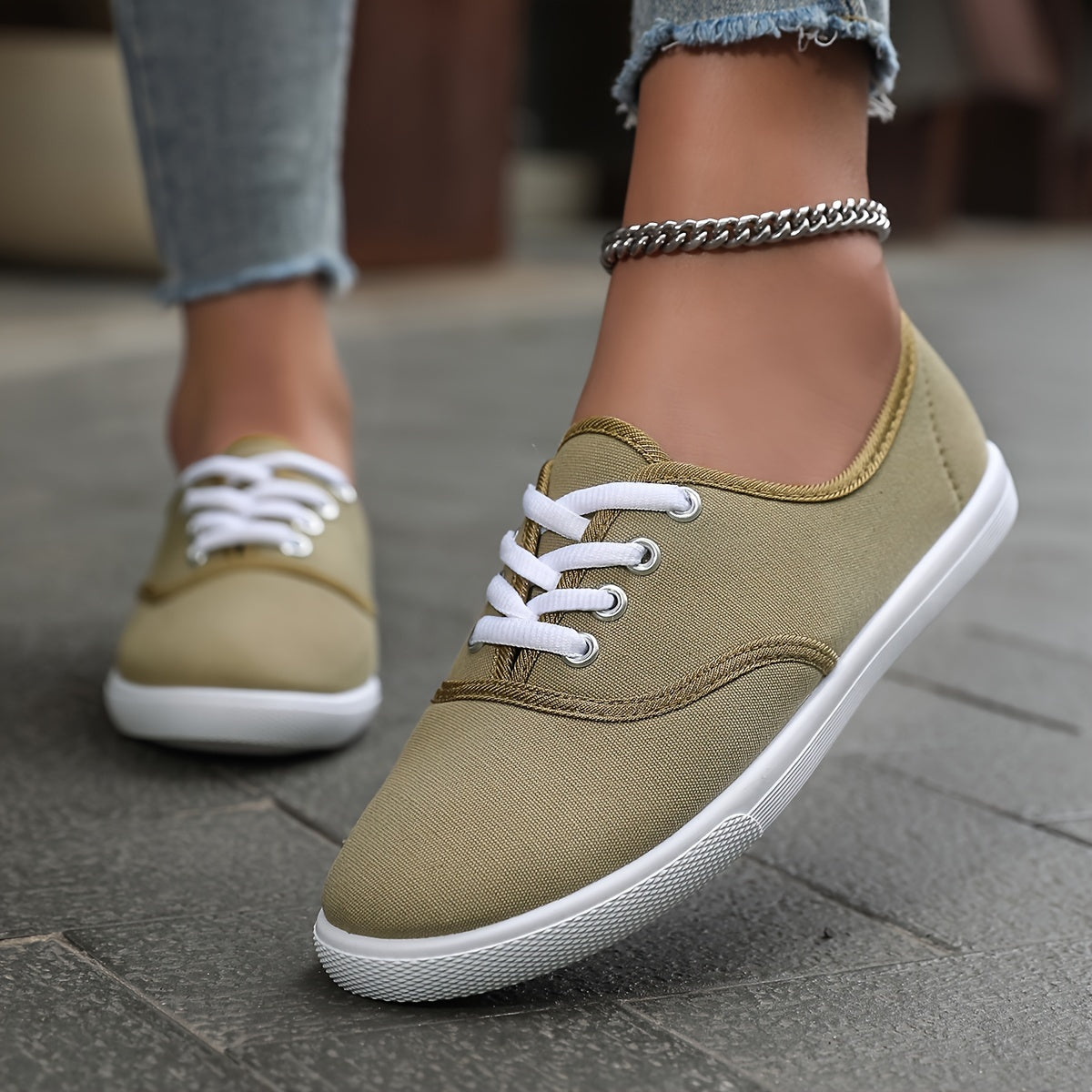 Eveloria Damen Niedrige Canvas Schnürschuhe Bequem