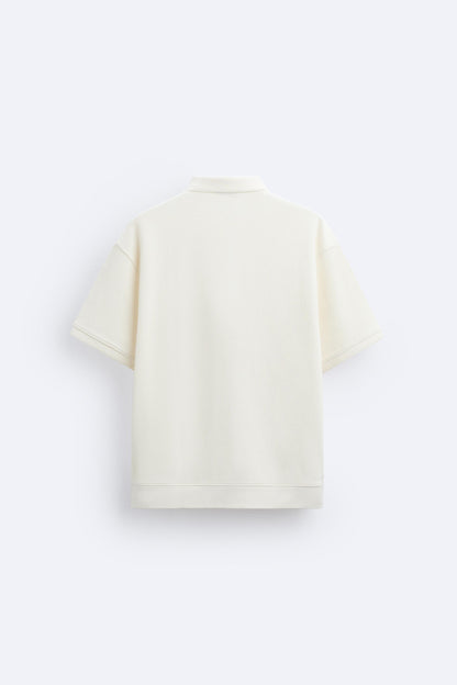 Herren Poloshirt Kurzärmelig Cremeweiß Baumwolle
