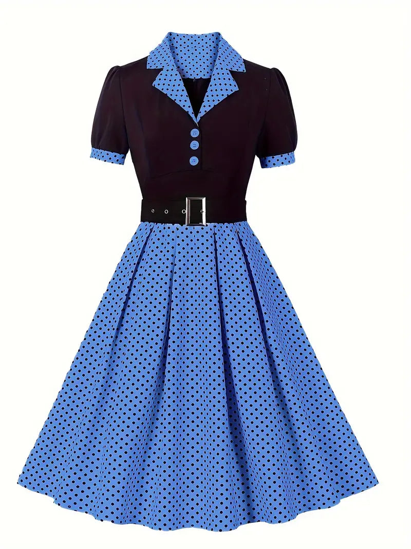 Damen Herbstkleid mit Polka Dots Vintage Stil