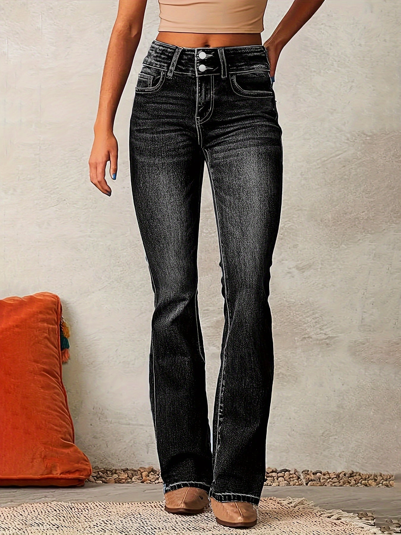 Damen High-Waist Jeans Weite Bein