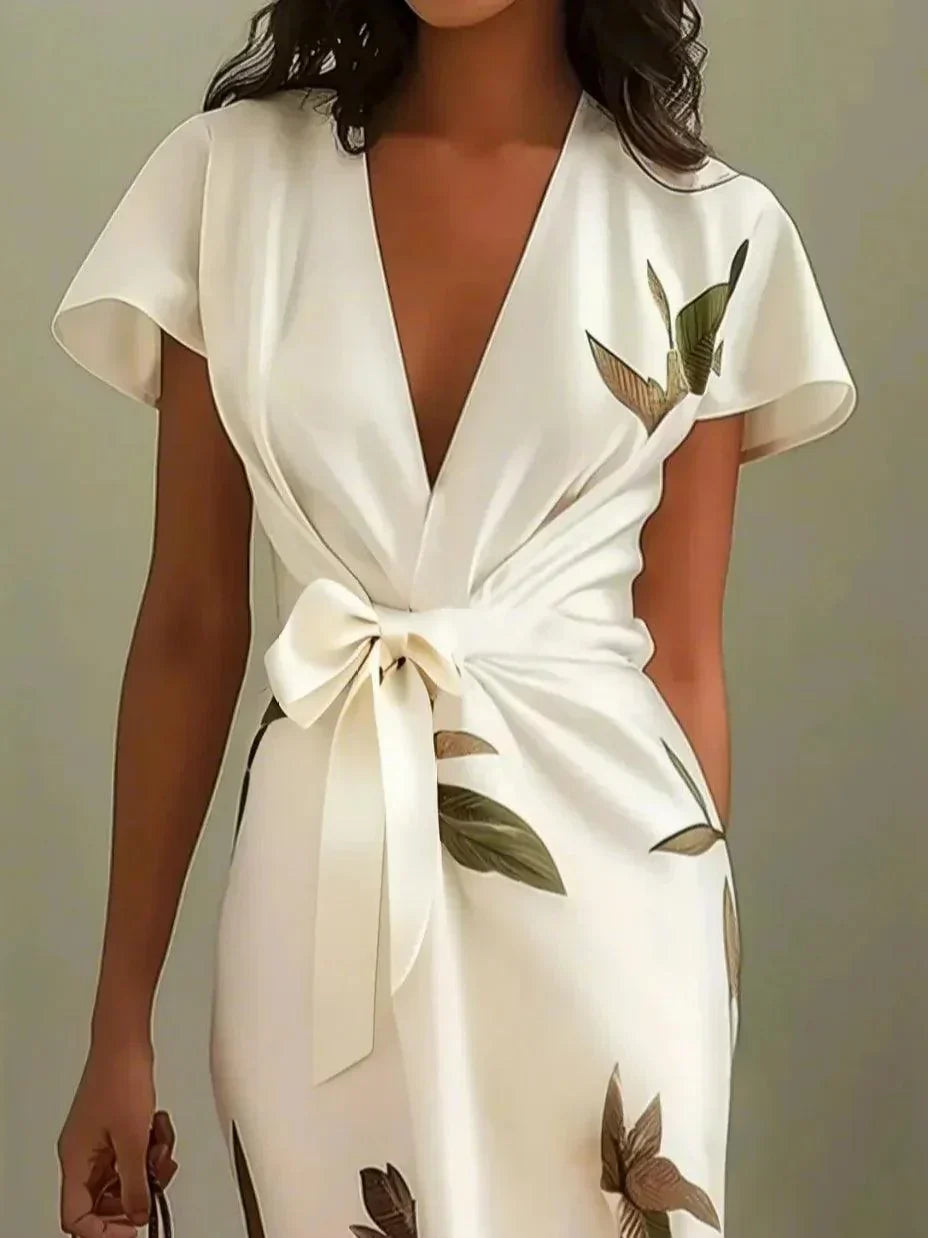 Damen Wickelkleid Elegantes V-Ausschnitt Fließend