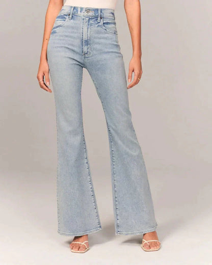 Eveloria Damen Bootcut-Jeans Figurformend Stretchblau