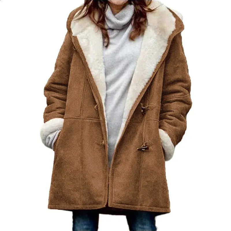 Damen Wintermantel Vintage Stil Warm Gefüttert Kapuze - Eveloria