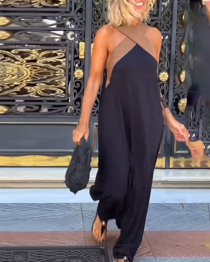 Eveloria Damen Kreuzförmiges Rückenfreies Kleid Kontrastfarben