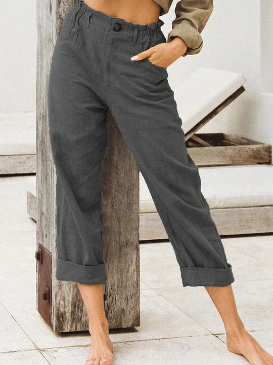 Damen High-Waist Leinenhose Sommerlook Beige