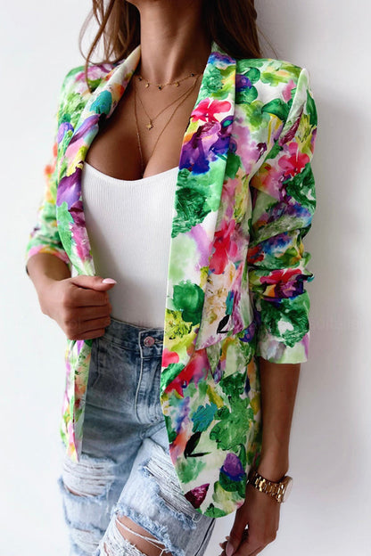 Damen Freizeitanzug Blazer Florale Revers Elegant Blazer