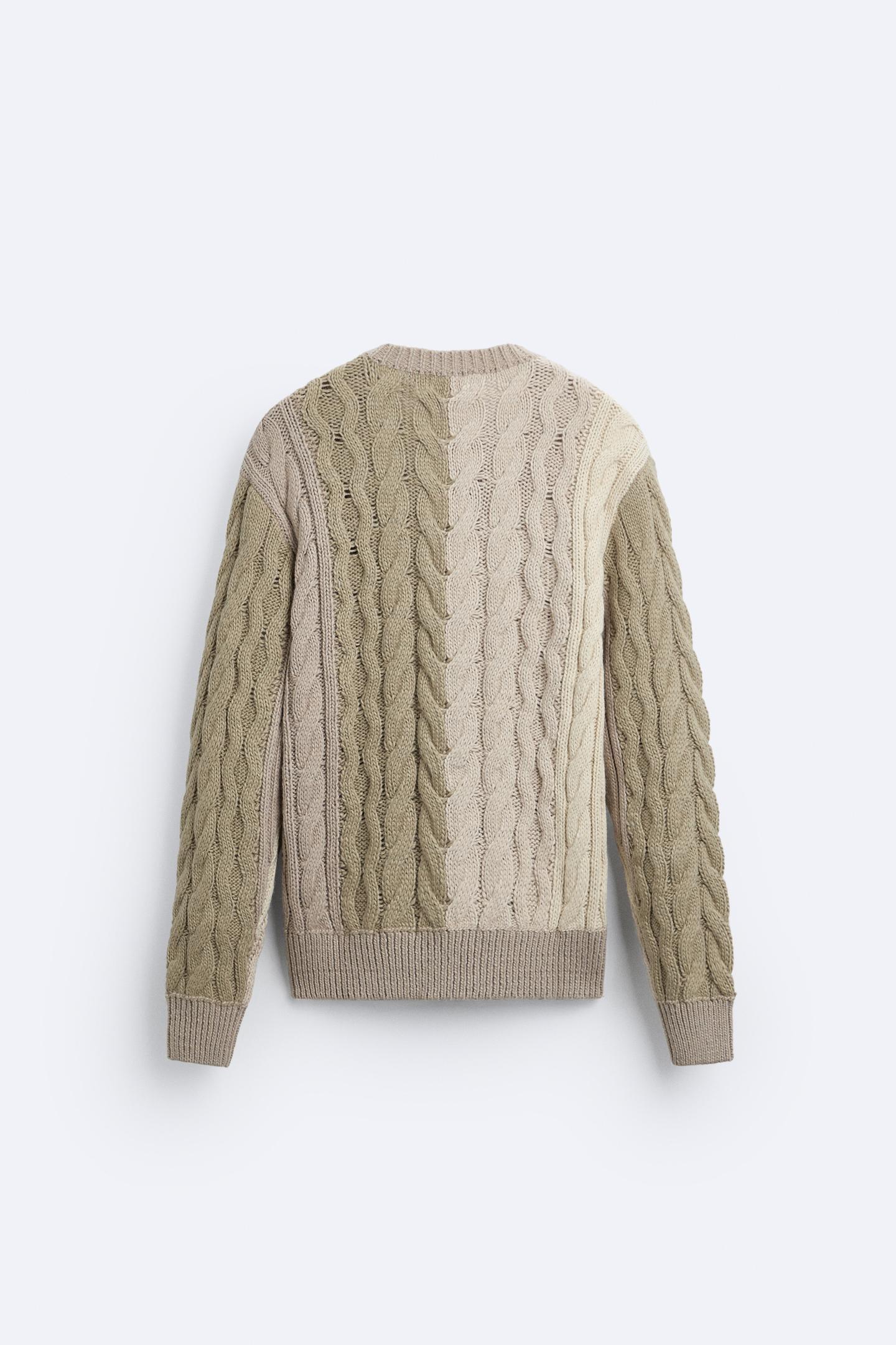 Herren Grobstrick-Pullover Zopfmuster Klassisch Beige