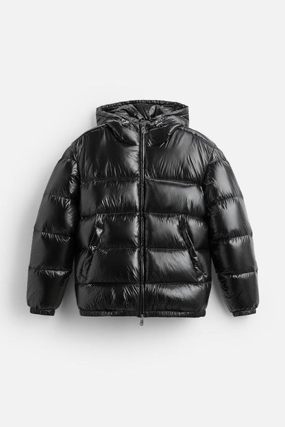 Herren Daunenjacke Kapuze Leicht Warm Schwarz - Eveloria