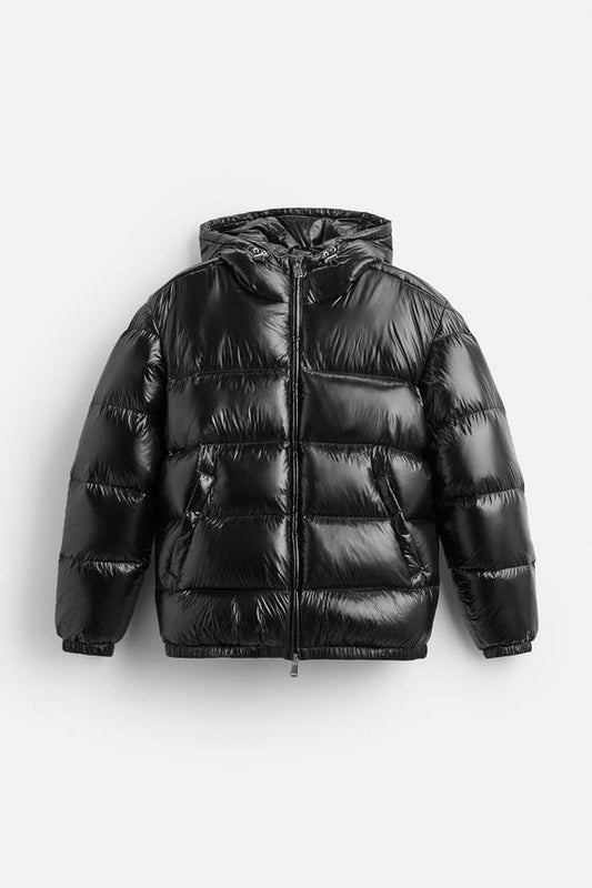 Herren Daunenjacke Kapuze Leicht Warm Schwarz - Eveloria