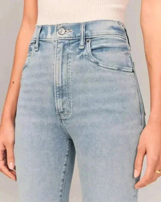 Eveloria Damen Bootcut-Jeans Figurformend Stretchblau
