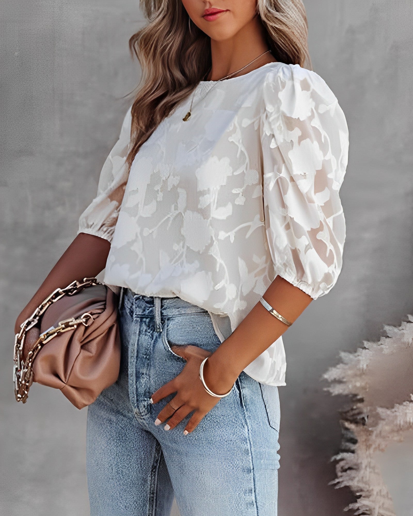 Eveloria Damen Chiffon Bluse Puffärmelig - Eveloria