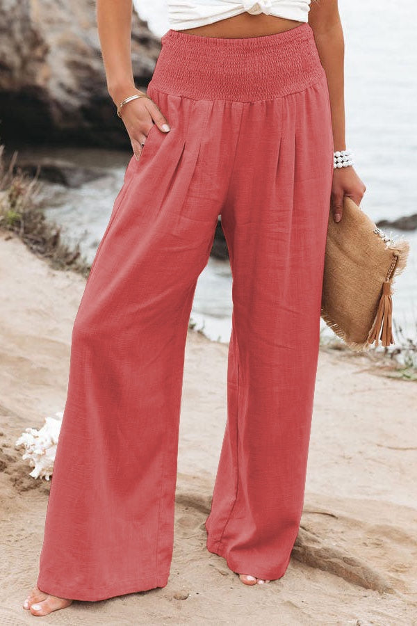 Damen High-Waist Hosen Weites Bein