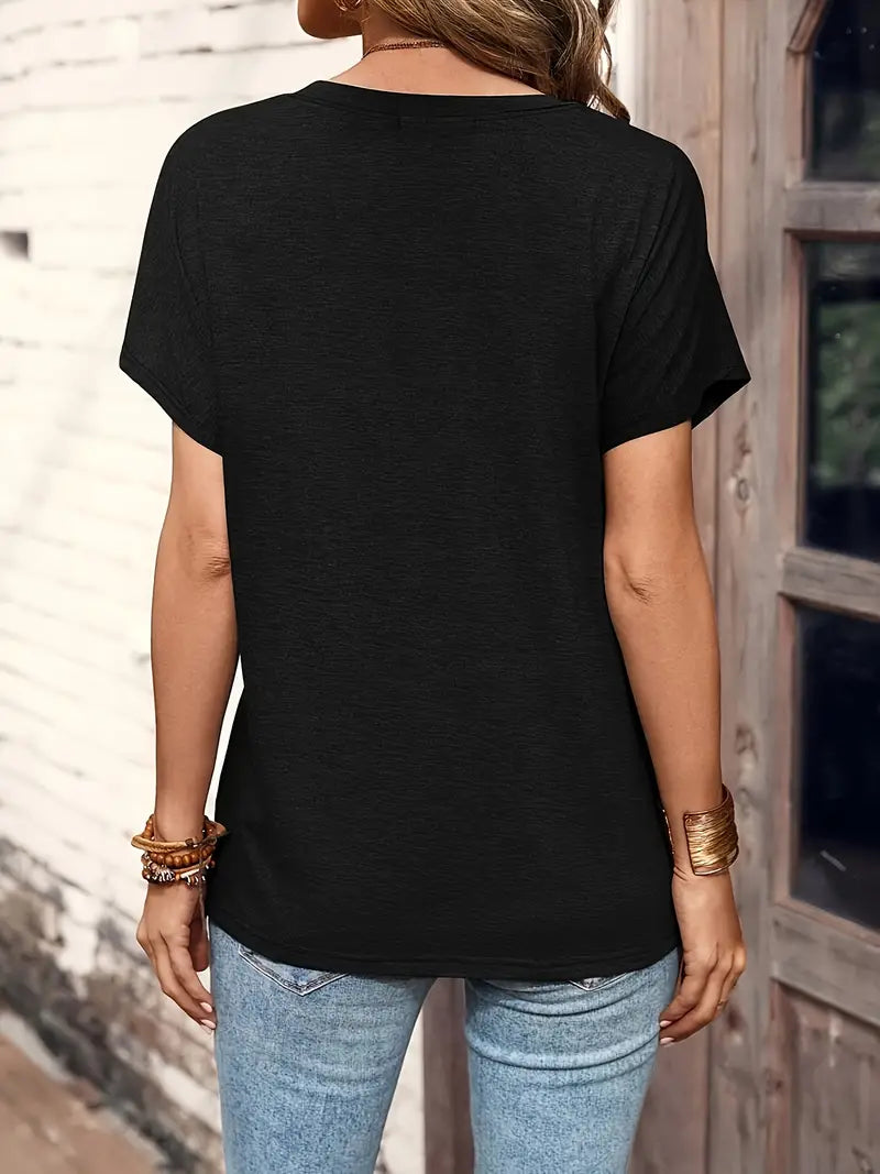 Damen Casual Shirt Rundhals Kurzärmel Halbknopfleiste