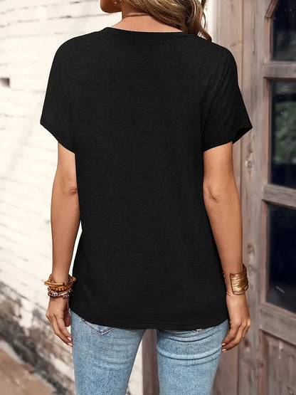 Damen Casual Shirt Rundhals Kurzärmel Halbknopfleiste