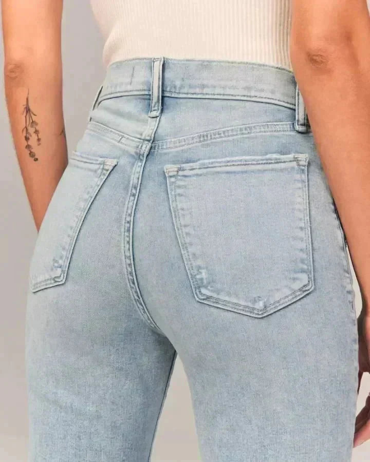 Eveloria Damen Bootcut-Jeans Figurformend Stretchblau