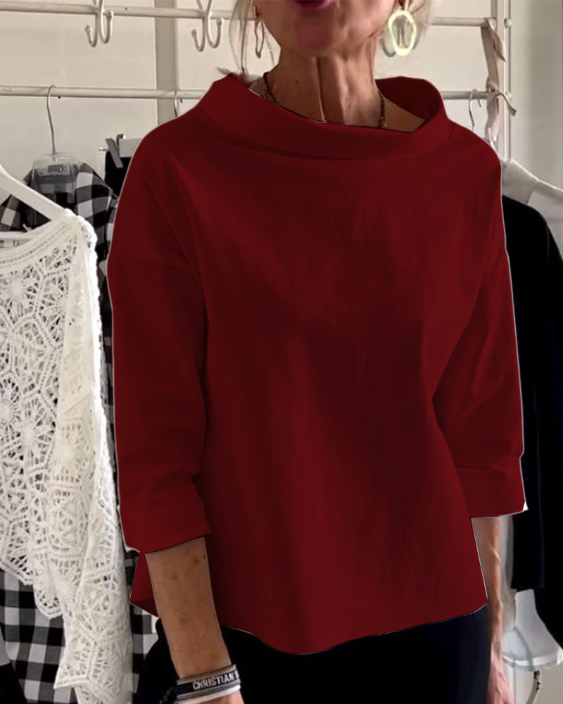 Damen Bluse Wasserfallausschnitt 3/4-Ärmel Lässig
