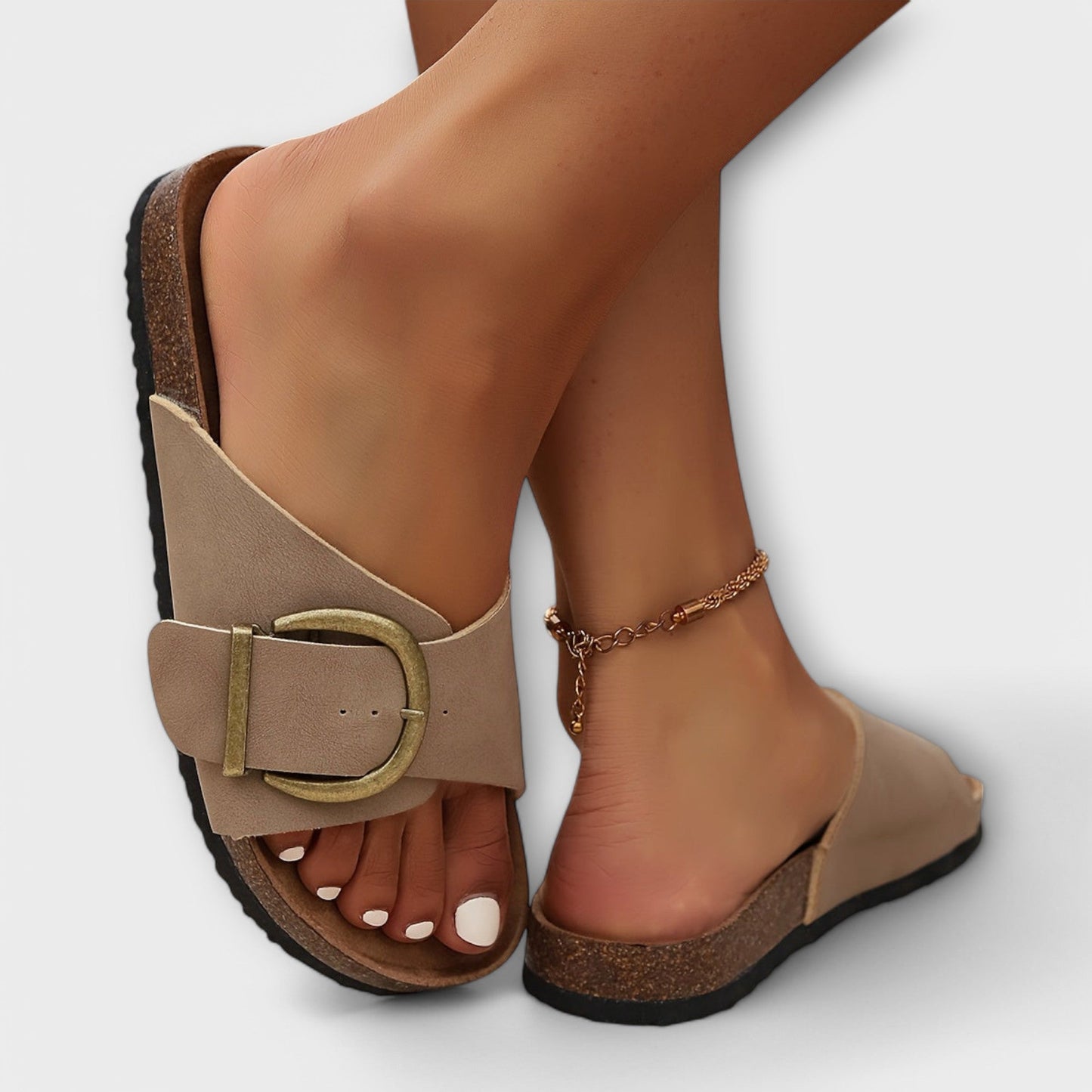 Eveloria Damen Slide Sandalen Schnalle Leder