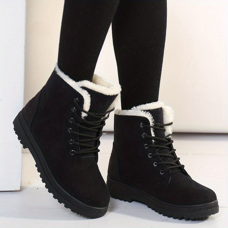 Damen Winterstiefel Schnürung Flache Sohle Warmes Innenfutter